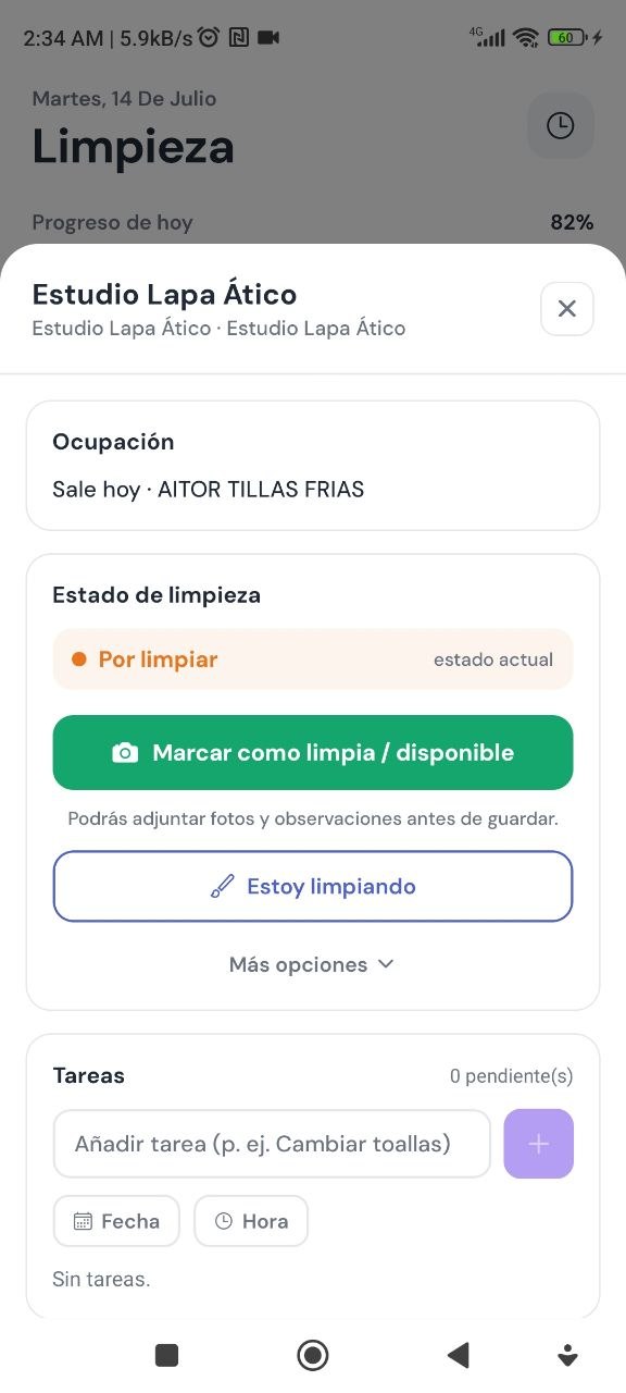 Gestión de limpieza por unidad en la app