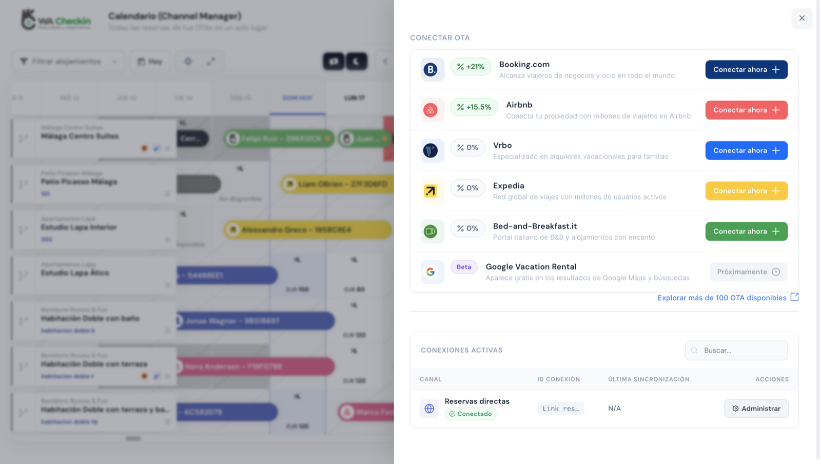 Panel Conectar OTA de WACheckin con Google Vacation Rental en Beta: aparece gratis en Google Maps