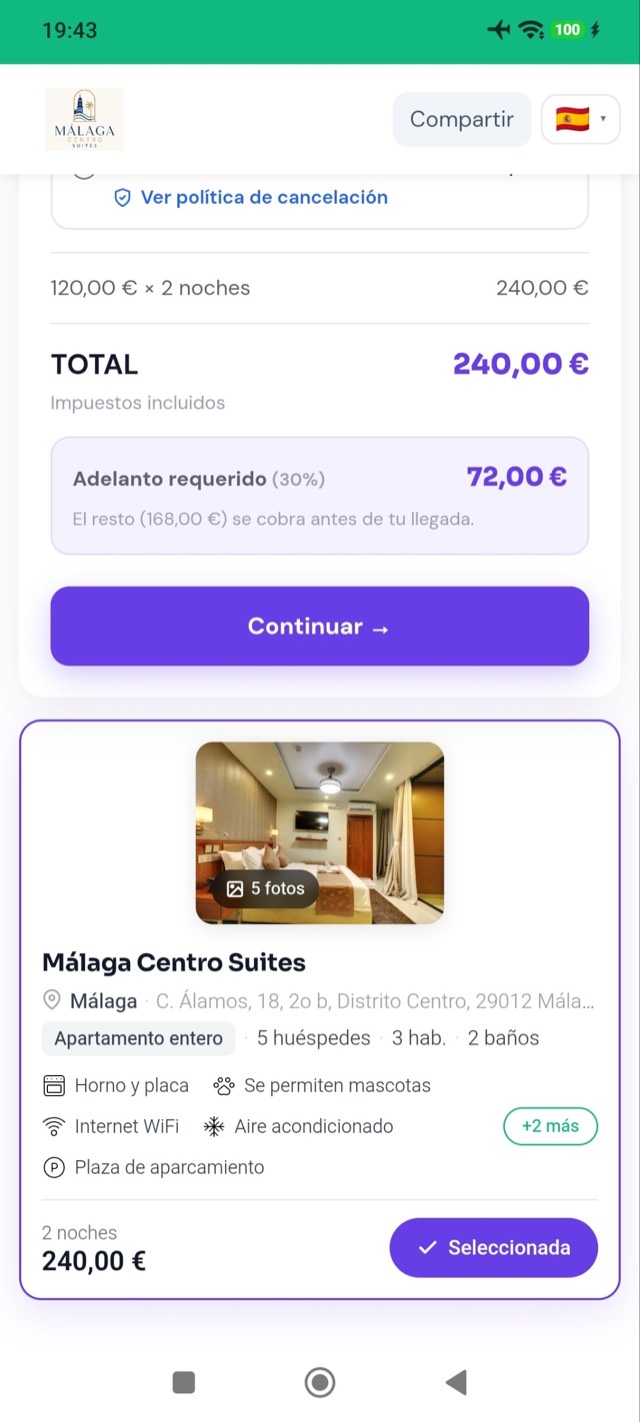 Selección de fechas y huéspedes