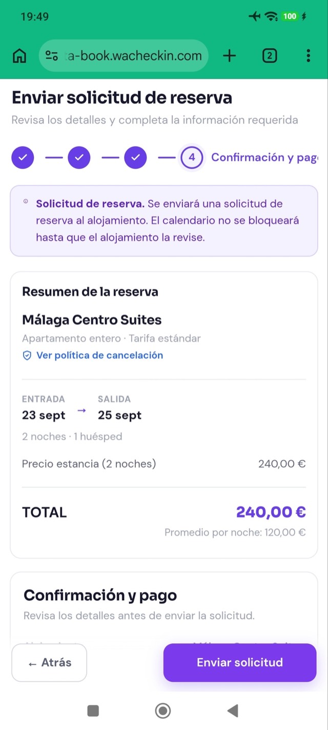 Confirmación y pago de la reserva directa